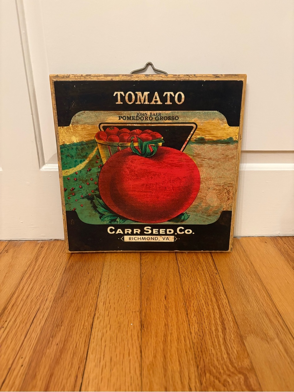 VTG Carr Seed Co. Tomato Ad Rustic Farmhouse Kitchen Decor Red Black Wooden OS